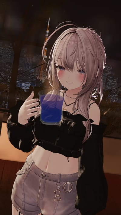 しんじゅさんが夜のカフェラウンジ『Cafe Serifpresso』で撮影したVRChat写真
